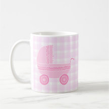 Baby Stroller. Light Pink on Pink Gingham. Mug