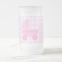 Baby Stroller. Light Pink on Pink Gingham. Mugs