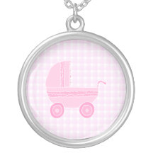 Baby Stroller. Light Pink on Pink Gingham. Necklaces