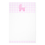 Baby Stroller. Light Pink on Pink Gingham. Stationery Design