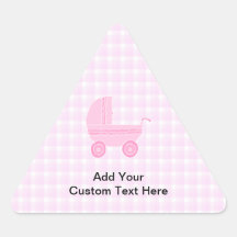 Baby Stroller. Light Pink on Pink Gingham. Sticker