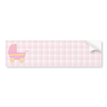 Baby Stroller. Pink and Yellow on Pink Check. Bumper Stickers