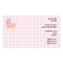 Baby Stroller. Pink and Yellow on Pink Check. Business Card Template