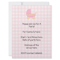 Baby Stroller. Pink and Yellow on Pink Check. Announcement