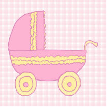 Baby Stroller. Pink and Yellow on Pink Check. Photo Cutouts