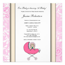 Baby Stroller Pink Baby Shower Invitation