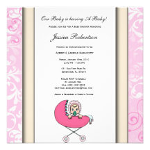 Baby Stroller Pink Baby Shower Invitation