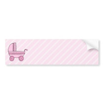 Baby Stroller. Pink on Light Pink Stripes. Bumper Sticker