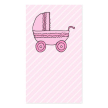 Baby Stroller. Pink on Light Pink Stripes. Business Card