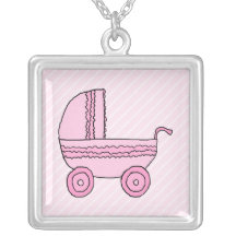 Baby Stroller. Pink on Light Pink Stripes. Jewelry