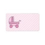 Baby Stroller. Pink on Light Pink Stripes. Personalized Address Labels