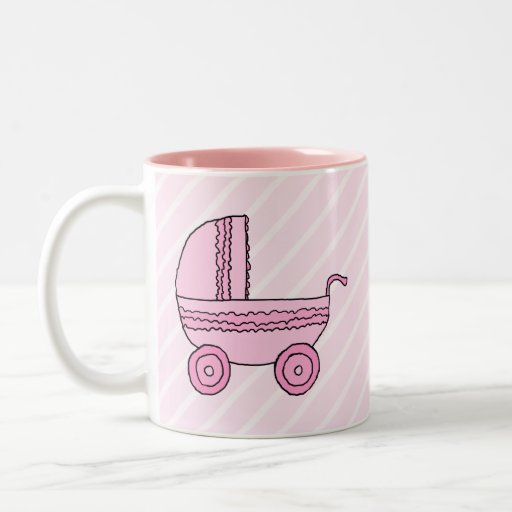 Baby Stroller. Pink on Light Pink Stripes. Mugs