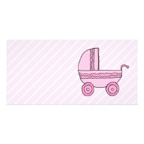 Baby Stroller. Pink on Light Pink Stripes. Customized Photo Card