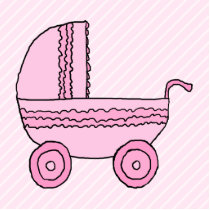 Baby Stroller. Pink on Light Pink Stripes. Photo Cutout