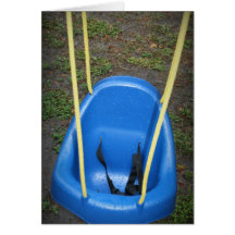 Baby swing on swingset, blue with yellow ropes cards