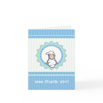 Baby Thank You Card - blue/green hearts,ruffles