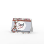 Baby Thank You Card with Blue Elephant, Monkey & T