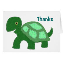 Baby Turtle Applique Green Thanks Greeting Cards