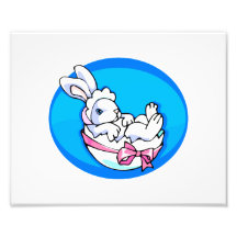baby white bunny in egg blue oval.png photographic print