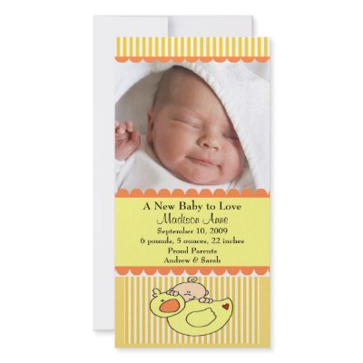 Baby with Duck PHOTO Birth Announcement Photo Greeting Card by celebrateitinvites
