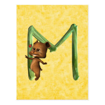 BabyBear Toon Monogram M Postcard