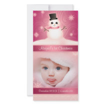 Baby's 1st Christmas Cute Snowman Pink Personalized Photo Card