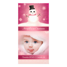 Baby's 1st Christmas Cute Snowman Pink Personalized Photo Card