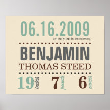 Baby's Birth Date Details Poster - Sand & Sea