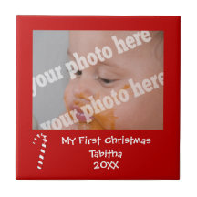 Babys First Christmas Candy Cane Photo Frame Tile