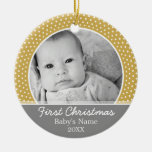 Babys First Christmas - grey yellow dots Christmas Ornament