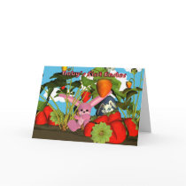 Baby's First Easter with pink bunny strawberries Greeting Cards