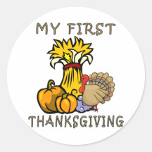 Baby's First Thanksgiving Round Stickers