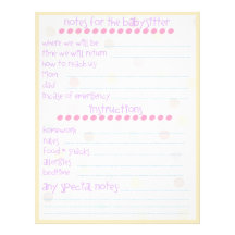 Babysitter Notes Custom Letterhead