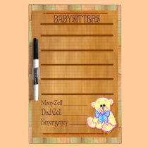 Babysitters dry erase boards