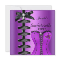 Bachelorette Party Black Purple Diamond Corset Tie Personalized Announcements
