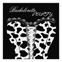 Bachelorette Party Black White Corset Animal Announcement
