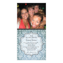 Bachelorette Party Blue Grunge Damask Photo Invite Customized Photo Card