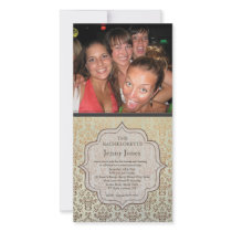 Bachelorette Party Caramel Damask Photo Invite