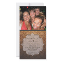 Bachelorette Party Caramel Damask Photo Invite