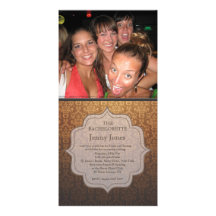 Bachelorette Party Caramel Damask Photo Invite Photo Card Template