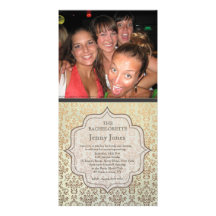 Bachelorette Party Caramel Damask Photo Invite Photo Card Template