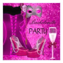 Bachelorette Party Corset Hot Pink Shoes Mask Personalized Announcements