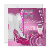 Bachelorette Party Corset Pink Shoes mask Custom Invites