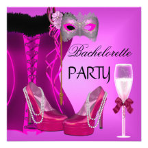 Bachelorette Party Corset Pink Shoes Mask Invite