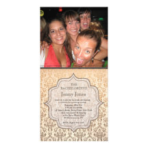 Bachelorette Party Gold Champagne Damask Invite Photo Card Template