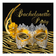Bachelorette Party Gold Mask Black Custom Invites