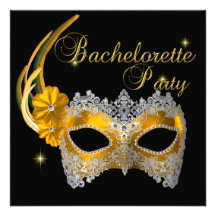 Bachelorette Party Gold Mask Black Custom Invitation