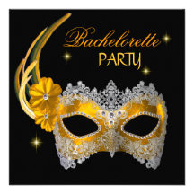 Bachelorette Party Gold Mask Black Personalized Invitation