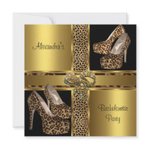 Bachelorette Party Hi Heel Shoes Leopard Gold 2 Personalized Invites