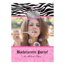 Bachelorette Party leopard Crown Lace Heart Pink Custom Invitations